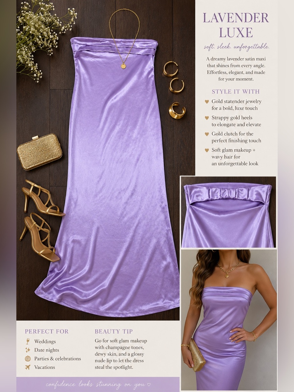 Caracilia Lavender Satin Strapless Maxi Dress